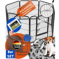 PfotenWunder® Welpenlaufstall 8-teilig, 80cm breit, 2x2m + 1 Hundebett & 1 Trainingsbuch | Welpenauslauf, Hunde-Laufstall faltbar mit Tür, Tierlaufstall indoor outdoor wetterfest von PfotenWunder®