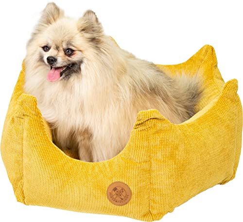 Pfotenfreunde - Hundebett für mittelgroße und kleine Hunde – waschbarer Schlafplatz für Hunde und Katzen – Hundekissen, Tierbett, Hundekorb, Welpenbett (S, Senfgelb) von Pfotenfreunde