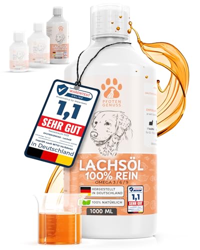 Pfotengenuss Lachsöl für Hunde 1L - natürliche Omega 3, 6 & 9 Quelle - frisch abgefüllt in Deutschland - natürliches, hochdosiertes Lachs-Öl - Barf-Öl Pfotengenuss Lachsöl für Hunde 1L - natürliche Omega 3, 6 & 9 Quelle - frisch abgefüllt in Deutschland - natürliches, hochdosiertes Lachs-Öl - Barf-Öl von Pfotengenuss