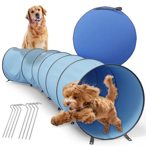 2 Meter Pop-Up Agility Tunnel Set für Hunde mit Tragetasche - Hundetunnel Spieltunnel Haustier Agilitytunnel Kriechtunnel inkl. 6 Heringe und Tasche - faltbarer Tunnel für Hundesport (200x48cm, 684g) von Pfotengenuss
