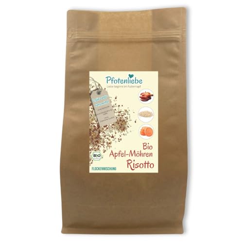 Pfotenliebe getrockneter Bio-Gemüsemix für Hundefutter (Bio-Apfel-Möhren-Risotto), 100% feine Gemüseflocken, Barf Zusatz, 500g von Pfotenliebe