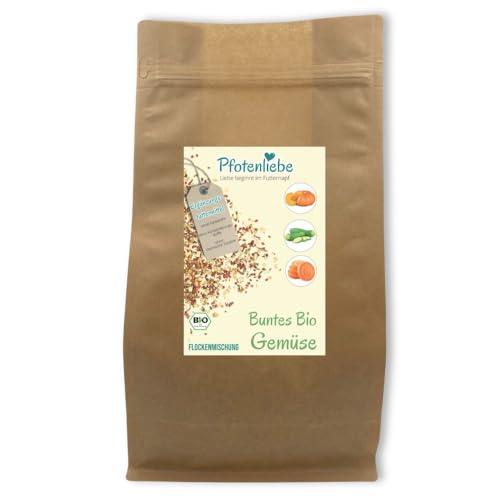 Pfotenliebe getrockneter Bio-Gemüsemix für Hundefutter (Buntes Bio-Gemüse), 100% feine Gemüseflocken, Barf Zusatz, 500g von Pfotenliebe