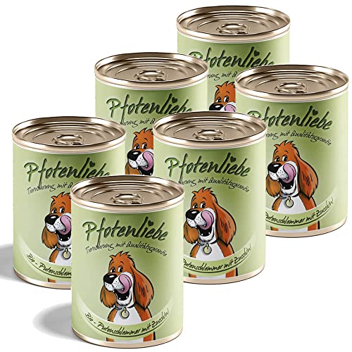 Pfotenliebe Bio Hundefutter Nassfutter mit Qualitätsgarantie, Bio-Putenschlemmer mit Zucchini, Natürlich ohne Chemie, Machen Sie Ihren Hund glücklich!, 6x400g von Pfotenliebe