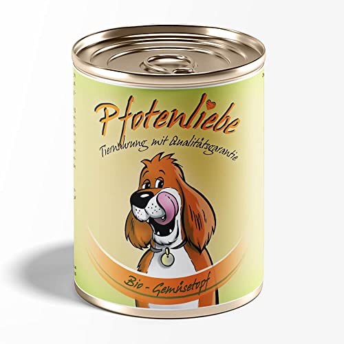 Pfotenliebe® Bio-Nassfutter für Hunde, Bio-Gemüsetopf, 400g (Dose), mit Qualitätsgarantie, natürlich ohne Chemie, schonend in der Dose gegart, geeignet als Zuage bei der Rohfütterung von Pfotenliebe