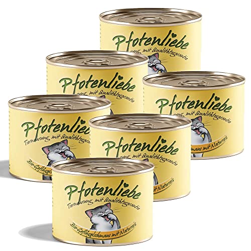 Pfotenliebe® Bio-Nassfutter für Katzen, Bio-Geflügelschmaus mit Naturreis, natürlich ohne Chemie und mit Qualitätsgarantie, für Jede Altersstufe geeignet, 6X 200g (Dose) von Pfotenliebe