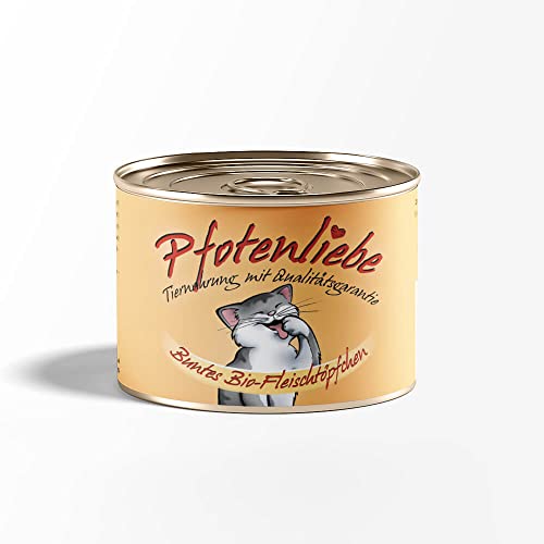 Bio-Katzenfutter | Buntes Bio-Fleischtöpfchen | mit Qualitätsgarantie | Natürlich ohne Chemie | Machen Sie Ihre Katze glücklich! | 200g (1x 200g) von Pfotenliebe
