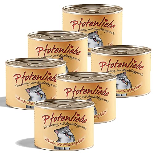 Bio Katzenfutter | Buntes Bio-Fleischtöpfchen | mit Qualitätsgarantie | Natürlich ohne Chemie | Machen Sie Ihre Katze glücklich! | 200g (6X 200g) von Pfotenliebe