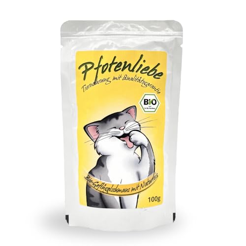 Pfotenliebe® Bio-Nassfutter für Katzen, Bio-Geflügelschmaus mit Naturreis, natürlich ohne Chemie und mit Qualitätsgarantie, für Jede Altersstufe geeignet, 100g (Pouch) von Pfotenliebe