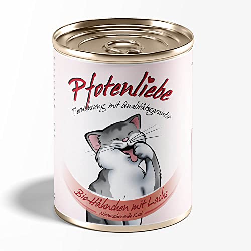 Bio Katzenfutter nass mit Qualitätsgarantie | Natürlich ohne Chemie | Machen Sie Ihre Katze glücklich! | 400g | freie Sortenwahl (Bio-Hähnchen mit Lachsfilet) von Pfotenliebe