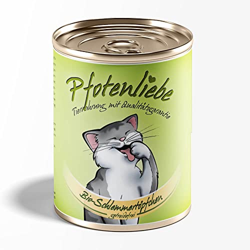 Bio Katzenfutter nass mit Qualitätsgarantie | Natürlich ohne Chemie | Machen Sie Ihre Katze glücklich! | 400g | freie Sortenwahl (Bio-Schlemmertöpfchen getreidefrei) von Pfotenliebe