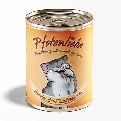 Bio Katzenfutter nass mit Qualitätsgarantie | Natürlich ohne Chemie | Machen Sie Ihre Katze glücklich! | 400g | freie Sortenwahl (Buntes Bio-Fleischtöpfchen) von Pfotenliebe