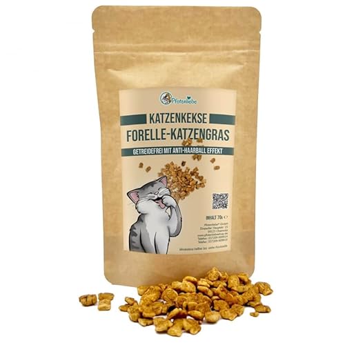 Pfotenliebe Katzenleckerlies, kleine Kekse, Forelle & Katzengras, Getreidefrei mit Anti-Haarball-Effekt, 70g Pfotenliebe Katzenleckerlies, kleine Kekse, Forelle & Katzengras, Getreidefrei mit Anti-Haarball-Effekt, 70g von Pfotenliebe