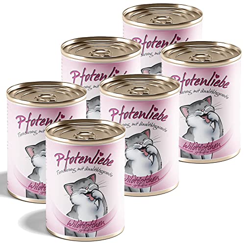 Pfotenliebe® Bio-Nassfutter für Katzen mit Qualitätsgarantie, Wildtöpfchen, 6 x 400g (Dose), natürlich ohne Chemie, getreidefrei, hochverträglich, für jedes Alter geeignet von Pfotenliebe