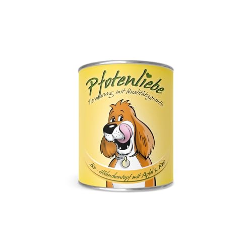 Pfotenliebe® Bio-Nassfutter für Hunde, Bio-Hähnchentopf mit Apfel und Naturrreis, natürlich ohne Chemie und mit Qualitätsgarantie, 800g (Dose) von Pfotenliebe