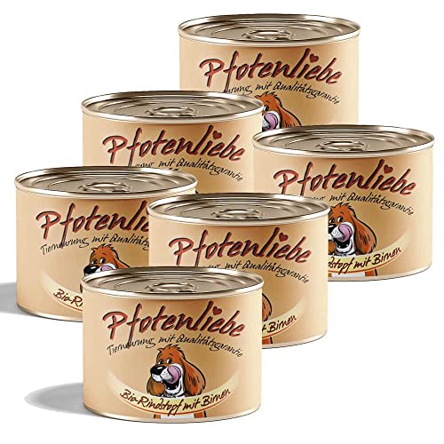 Pfotenliebe® Bio-Nassfutter für Hunde, Bio-Rindstopf mit Birnen, natürlich ohne Chemie und mit Qualitätsgarantie, getreidefrei, 6 x 200g (Dose) von Pfotenliebe