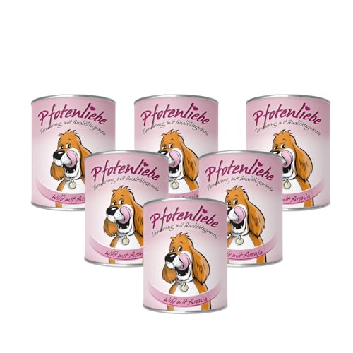 Pfotenliebe® Bio-Nassfutter für Hunde, Wild mit Aronia, natürlich ohne Chemie undmit Qualitätsgarantie, getreidefrei, 6 x800g (Dose) von Pfotenliebe