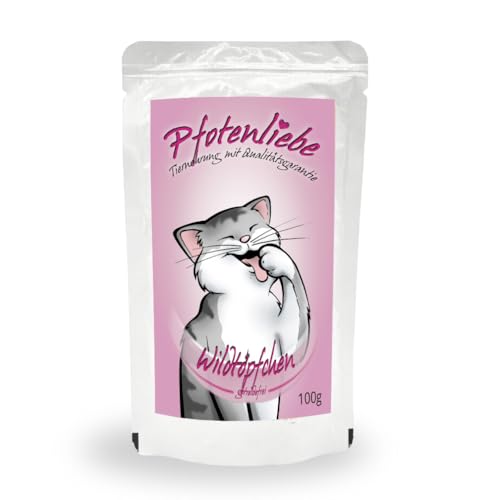 Pfotenliebe® Bio-Nassfutter für Katzen mit Qualitätsgarantie, Wildtöpfchen, 1 x 100g (Pouch), natürlich ohne Chemie, getreidefrei, hochverträglich, für jedes Alter geeignet von Pfotenliebe