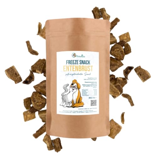 Pfotenliebe® gefriergetrocknete Entenbrust, Snacks für Katzen & Hunde, 50g, gesunder Snack mit besonders viel B-Vitaminen und Eisen von Pfotenliebe