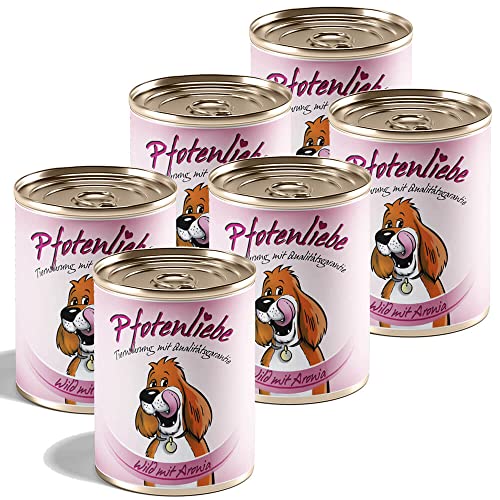 Pfotenliebe® Bio-Nassfutter für Hunde, Wild mit Aronia, natürlich ohne Chemie undmit Qualitätsgarantie, getreidefrei, 6 x400g (Dose) von Pfotenliebe