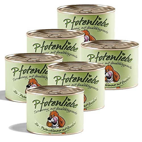 Pfotenliebe Bio Hundefutter Nassfutter mit Qualitätsgarantie, Bio-Putenschlemmer mit Zucchini, Natürlich ohne Chemie, Machen Sie Ihren Hund glücklich!, 6x200g von Pfotenliebe