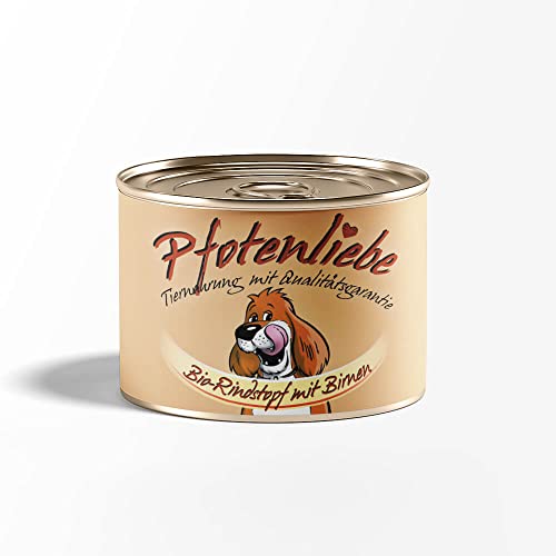 Pfotenliebe® Bio-Nassfutter für Hunde, Bio-Rindstopf mit Birnen, natürlich ohne Chemie und mit Qualitätsgarantie, getreidefrei, 200g (Dose) von Pfotenliebe