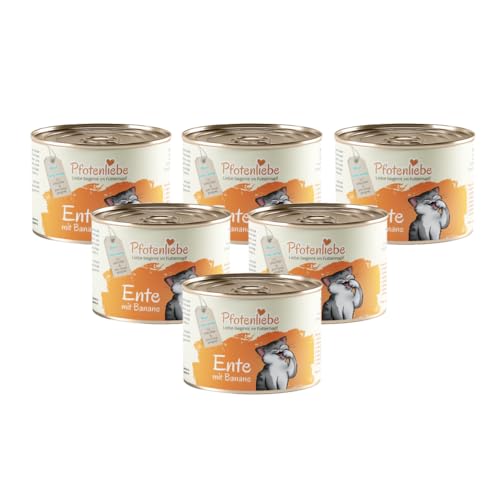 Pfotenliebe Bio-Nassfutter für Katzen, Bio-Ente mit Banane, 6X 200g (Dose), getreidefrei, hochverträglich, für jedes Alter geeignet von Pfotenliebe
