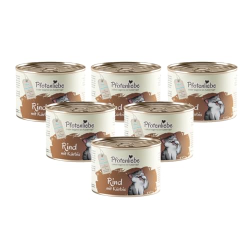 Pfotenliebe Bio-Nassfutter für Katzen, Bio-Rind mit Kürbis, 6X 200g (Dose), getreidefrei, hochverträglich, für jedes Alter geeignet von Pfotenliebe