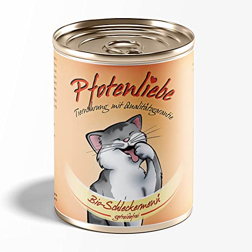 Pfotenliebe Bio-Nassfutter für Katzen, Bio-Schleckermenü, natürlich ohne Chemie und mit Qualitätsgarantie, getreidefrei, 400g (Dose) von Pfotenliebe