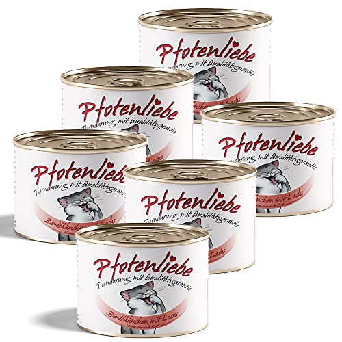 Pfotenliebe Katzenfutter, Bio-Hähnchen mit Lachsfilet, mit Qualitätsgarantie, Nierenschonende Kost, 6x200g von Pfotenliebe