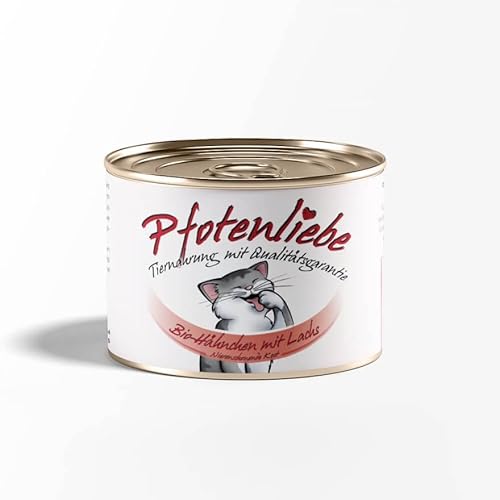 Pfotenliebe Nassfutter für Katzen, Bio-Hähnchen mit Lachsfilet, mit Qualitätsgarantie, nierenschonende Kost, 1x200g (Dose) von Pfotenliebe