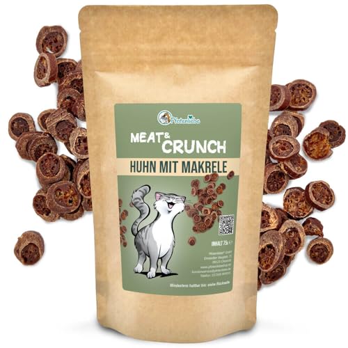 Pfotenliebe Meat & Crunch Snacks für Katzen mit Huhn 75g, Verschiedene Geschmacksrichtungen (mit Makrele) von Pfotenliebe