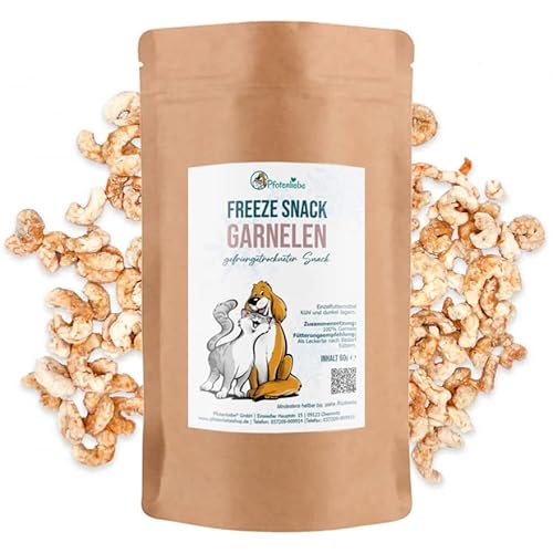 Pfotenliebe® gefriergetrocknete Garnelen, Snacks für Katzen & Hunde, 60g, beliebter Snack mit viel Eiweiß, Vitamin B-12, Selen und Jod von Pfotenliebe