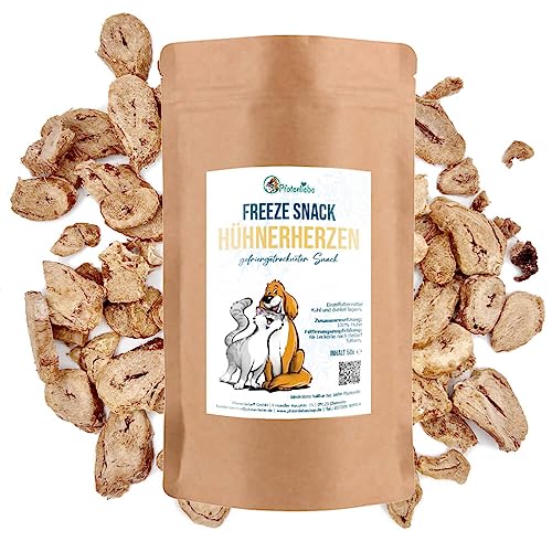 Pfotenliebe® gefriergetrocknete Hühnerherzen, Snacks für Katzen & Hunde, 50g, gesunder Snack mit besonders viel B-Vitaminen und Eisen von Pfotenliebe
