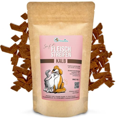 Soft Fleischstreifen, weiche Snacks für Hunde und Katzen, 45g, Monoprotein, KALB Soft Fleischstreifen, weiche Snacks für Hunde und Katzen, 45g, Monoprotein, KALB von Pfotenliebe