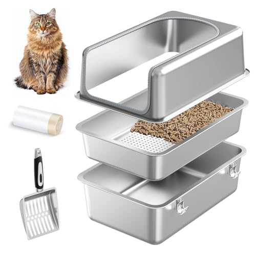 Vollständige Edelstahl-Siebtoilette mit Deckel, XL-Siebtoilette für Holzkiefer-Pellets, hochseitiges Metallsieb-Katzen-System zur Geruchskontrolle, leicht zu reinigen, inklusive Schaufel und Einlagen Vollständige Edelstahl-Siebtoilette mit Deckel, XL-Siebtoilette für Holzkiefer-Pellets, hochseitiges Metallsieb-Katzen-System zur Geruchskontrolle, leicht zu reinigen, inklusive Schaufel und Einlagen von Phafariy