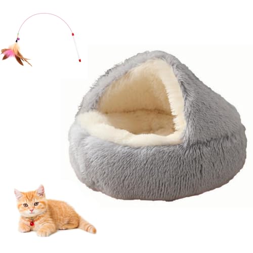 Olvys Cocoon Hundebett, gemütliches Kokonbett für Hunde, Kokon-Haustierbett für Hunde mit Abdeckhöhle, rundes Katzenbett, Haustiermatratze, Plüsch und waschbar (Hellgrau, 65 cm) von Phaqetre