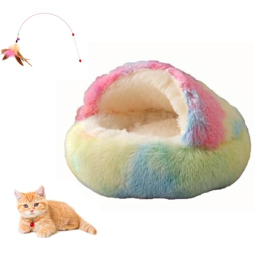 Olvys Cocoon Hundebett, gemütliches Kokonbett für Hunde, Kokon-Haustierbett für Hunde mit Abdeckhöhle, rundes Katzenbett, Haustiermatratze, Plüsch und waschbar (Regenbogen, 65 cm) von Phaqetre