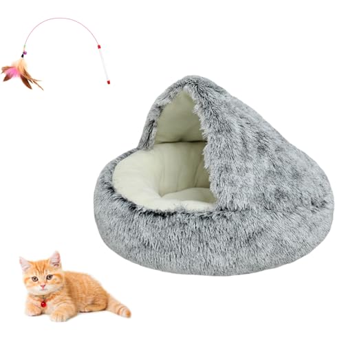 Olvys Cocoon Hundebett, gemütliches Kokonbett für Hunde, Kokon-Haustierbett für Hunde mit Höhle, rundes Katzenbett, Haustiermatratze, Plüsch und waschbar (Grau, 65 cm) von Phaqetre