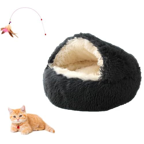 Olvys Cocoon Hundebett, gemütliches Kokonbett für Hunde, Kokon-Haustierbett für Hunde mit Höhle, rundes Katzenbett, Haustiermatratze, Plüsch und waschbar (Schwarz, 120 cm) von Phaqetre