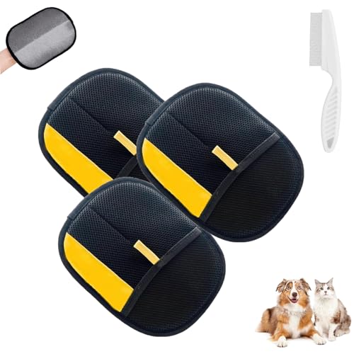 Phaqetre Pawlush Pro Handschuh, Pawlush Pro für Hunde, elektrostatischer Tierhaarentferner-Handschuh, wiederverwendbare doppelseitige Fellpflege-Handschuhe (Gelb, 3 Stück) von Phaqetre