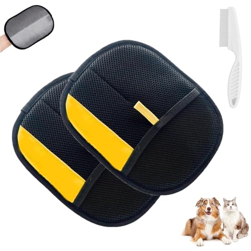 Phaqetre Pawlush Pro Handschuh, Pawlush Pro für Hunde, elektrostatischer Tierhaarentferner-Handschuh, wiederverwendbare doppelseitige Fellpflege-Handschuhe (Gelb-2 Stück) von Phaqetre
