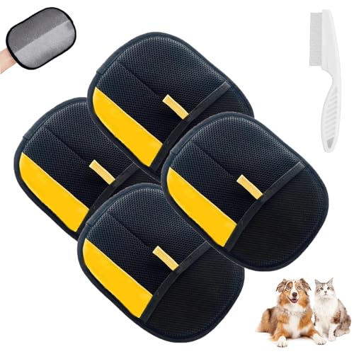 Phaqetre Pawlush Pro Handschuh, Pawlush Pro für Hunde, elektrostatischer Tierhaarentferner-Handschuh, wiederverwendbare doppelseitige Fellpflege-Handschuhe (Gelb-4 Stück) von Phaqetre