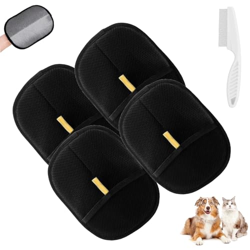 Phaqetre Pawlush Pro Handschuh, Pawlush Pro für Hunde, elektrostatischer Tierhaarentferner-Handschuh, wiederverwendbare doppelseitige Fellpflege-Handschuhe (Schwarz, 4 Stück) von Phaqetre