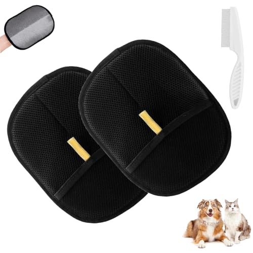 Phaqetre Pawlush Pro Handschuh, Pawlush Pro für Hunde, elektrostatischer Tierhaarentferner-Handschuh, wiederverwendbare doppelseitige Fellpflege-Handschuhe (schwarz, 2 Stück) von Phaqetre