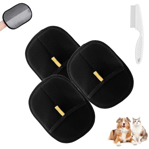 Phaqetre Pawlush Pro Handschuh, Pawlush Pro für Hunde, elektrostatischer Tierhaarentferner-Handschuh, wiederverwendbare doppelseitige Fellpflege-Handschuhe (schwarz, 3 Stück) von Phaqetre