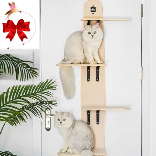 Tür-Hängeregal für Katzen, Kletterregale, Leiter mit herausnehmbarer weicher Matte (Holzfarbe) von Phaqetre