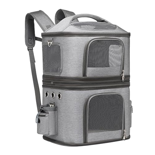 Doppelkompartiment Pet Carrier Cat-Rucksackträger für 2 Katzen Abnehmbares Design Wandercamping 41 X 31 X 65 cm für 2 Kleine Katzenhunde und Kaninchen (Grey) von Phefop