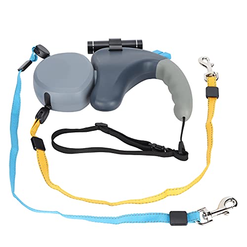 Einziehbare Hundeleine DoubleHead mit LED-Licht für Haustiere aus ABS-Material zum Spazierengehen im Freien (Grau) von Phefop