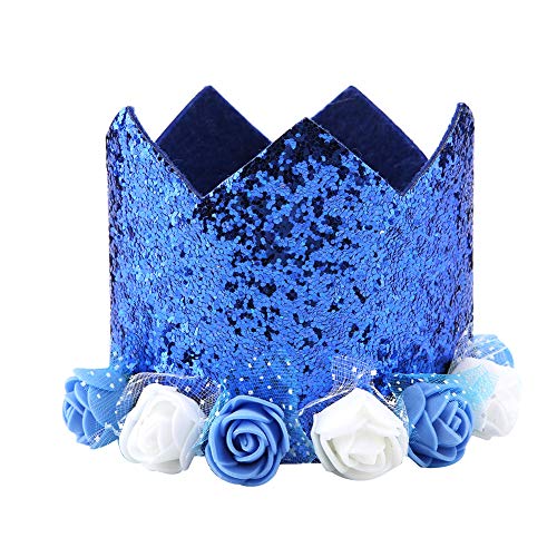 Elegantes, Glänzendes Blumenkronen-Set für Hunde und Katzen, Fliege, Verstellbar, Bequem, für Weihnachten, Geburtstag, Party, Heimtierbedarf (Königsblau) von Phefop