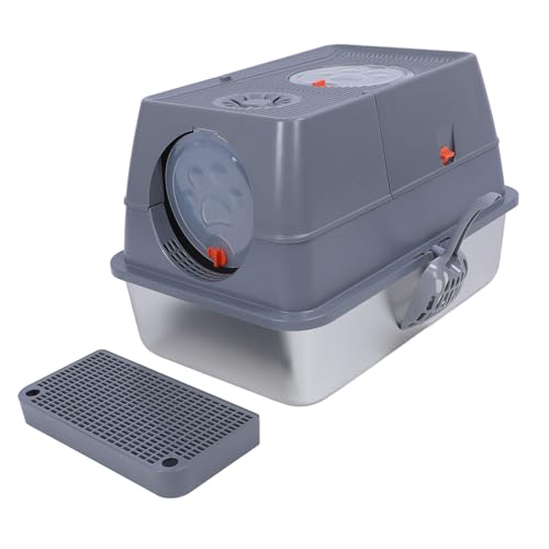 Phefop Extra Large Katzenstrauderkasten Edelstahl Geschlossener Katzenstraukbox Flip Top Deckung Top -Eingangs -Design -Spritzprevention Hohe Wände 60 X 40 X 15 cm mit Premium (tief grau) von Phefop